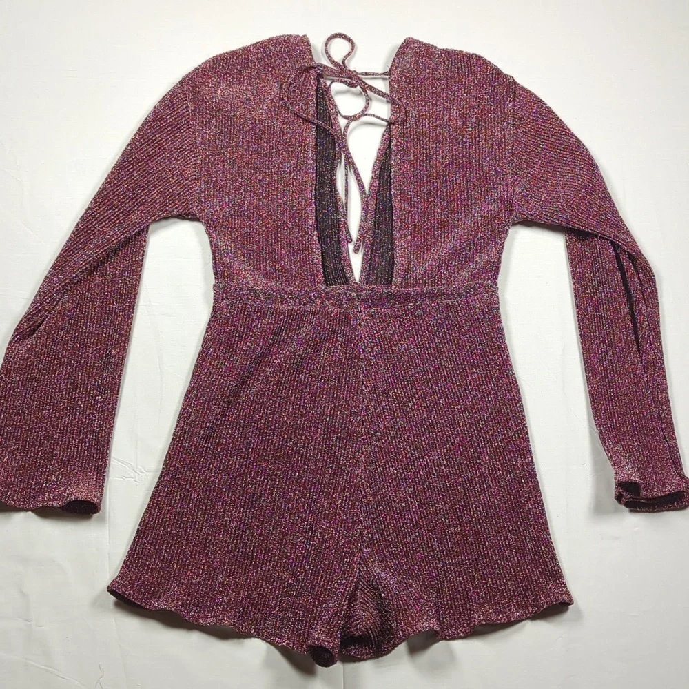 PrettyLittleThing Glittery Romper Burgundy- Copy - Picture 8 of 13